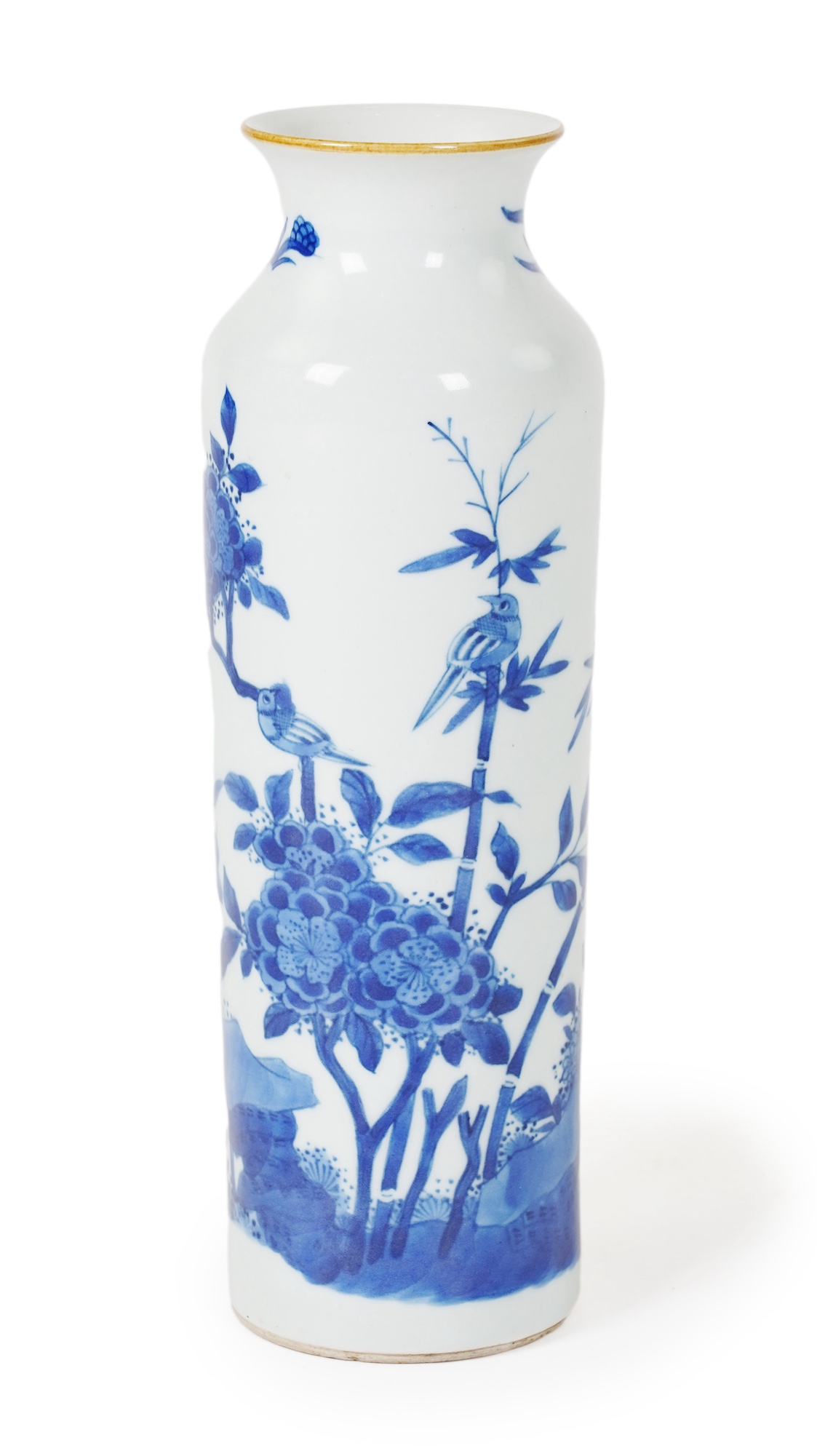 A small Chinese blue and white sleeve vase, Kangxi style